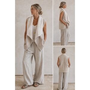 Chico's Size 2 Open Front Sherpa Sweater Vest Oatmeal Cozy Knit Drape Cardigan L
